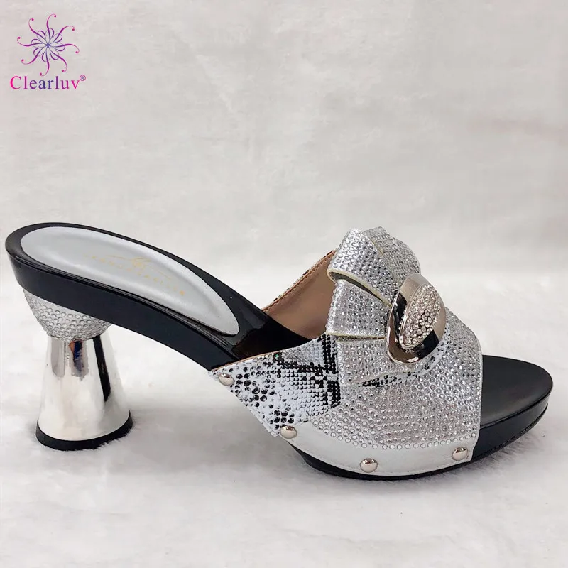 

Newest Silver Italian Slippers Summer High Heels Sexy Pumps Elegant Nigerian Women Pumps Nigerian Women Wedding Shoes