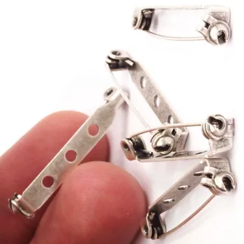 

20pc.. raw brass Antique Silver Platet Brooch Pin .Back Base Safety Pins.. (3 Holes).sz (33mm) -yH024