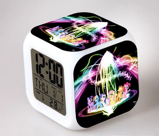 My Little Pony Ночной светильник светодиодный 7 цветов с меняющейся вспышкой цифровые будильники для спальни часы для пробуждения радужные тире reloj despertador - Цвет: Шоколад