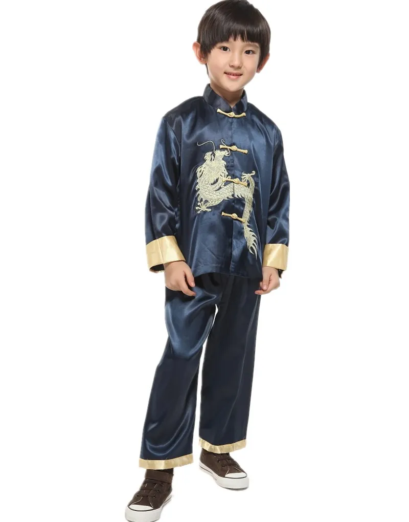 Preise Shanghai Geschichte Chinesischen traditionellen sticken drachen sätze für jungen Chinesischen stil jungen kung fu anzug sets Kampfsport Sets