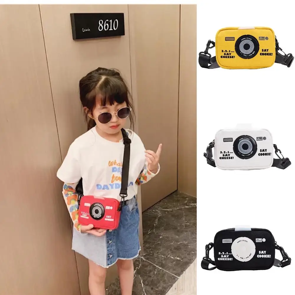 

New Camera Shape Crossbody Bags For Girls Canvas Coin Purse Small Messenger Bags Kids Shoulder Bags Protable Handbags Flap 2019