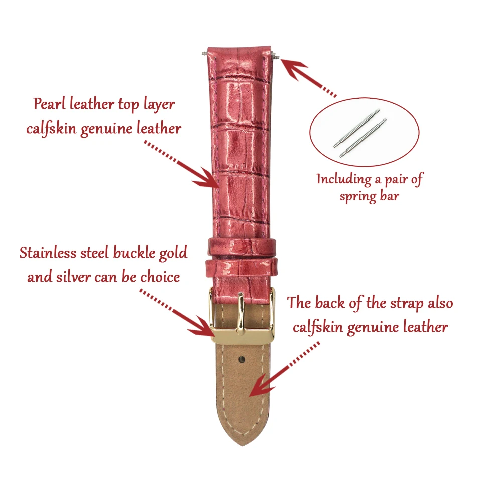 Кожаный ремешок для часов 12 мм, 14 мм, 16 мм, 18 мм, 20 мм, розовый, оливковый, цвета слоновой кости, зеленый ремешок для часов, ремешок из натуральной кожи, Золотая Пряжка из нержавеющей стали