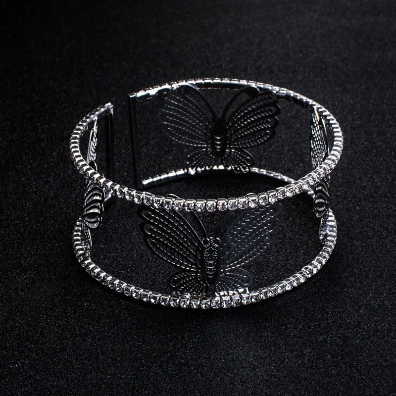Big Butterfly Open Bangle Bracelet Gold Color Metal Sparkly Crystal Rhinestone Round Cuff Bracelets for Women (5)