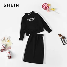 SHEIN/Черный Повседневный Топ с буквенным принтом и юбка для девочек; комплект из двух предметов; детская одежда; коллекция года; Весенний комплект детской одежды с длинными рукавами