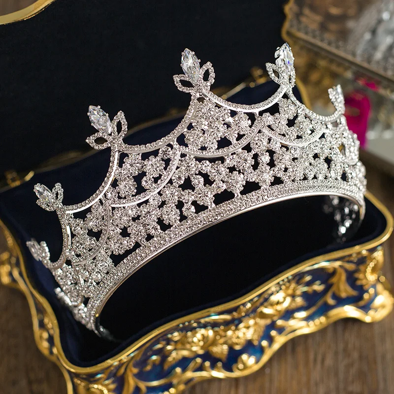 

Luxury A+Zircon Crown Tiara Silver Bigger Bridal Crown Rhinestones Royal Queen Princess Pageant Party Crown Bridesmaids