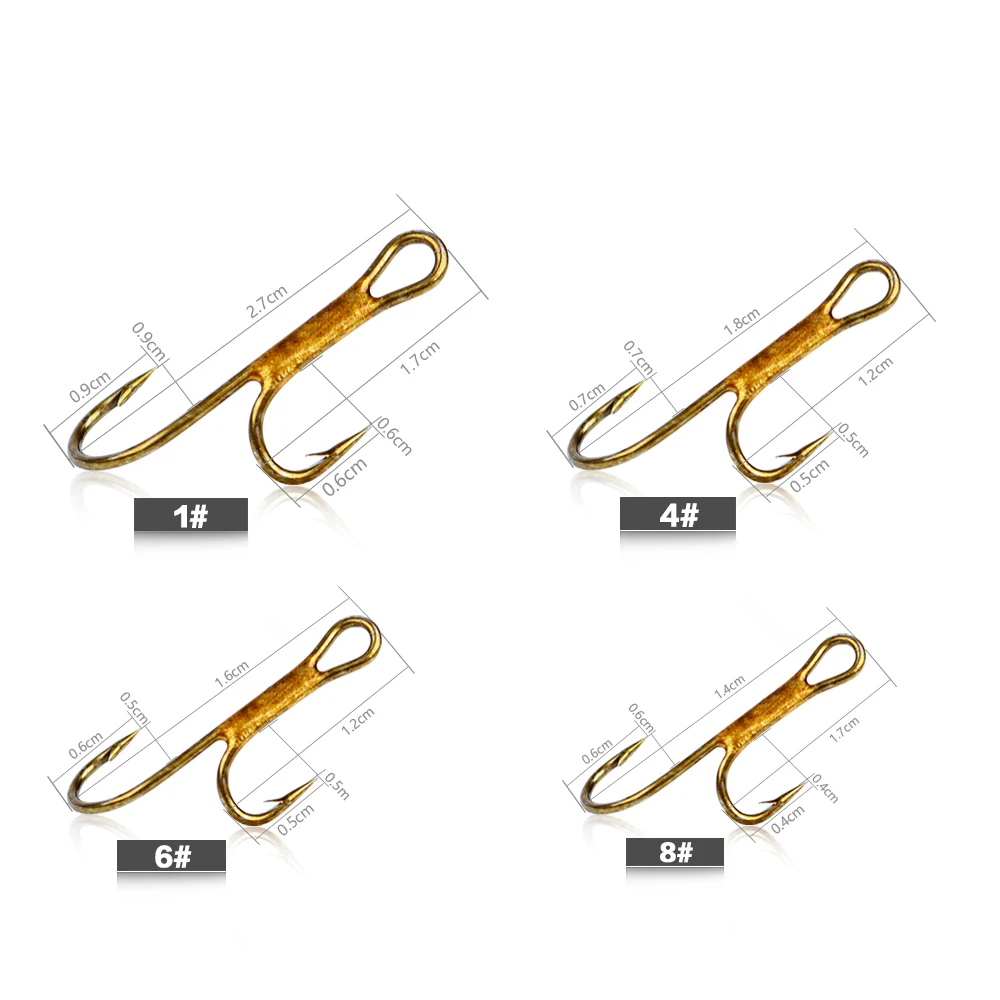 FISH KING High Carbon Steel fishing hook 20Pcs/lot 1# 2# 4# 6# 8# soft bait Double Gold Barbed Hook fishing Tackle accessories