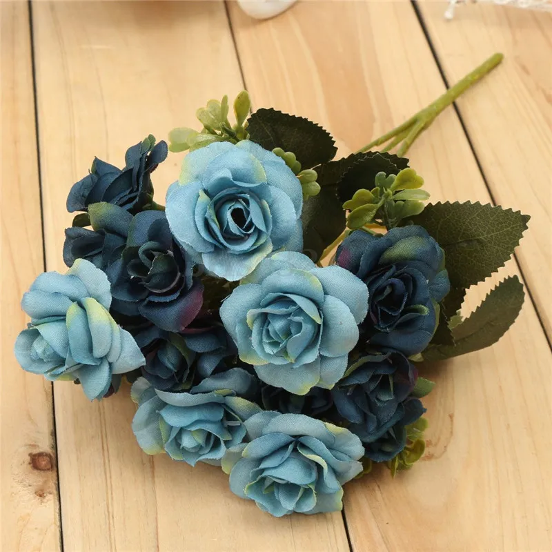 Высокое качество синий красивый шик Остин 15 голов шелковые цветы искусственная Роза Свадебные вечерние Декор