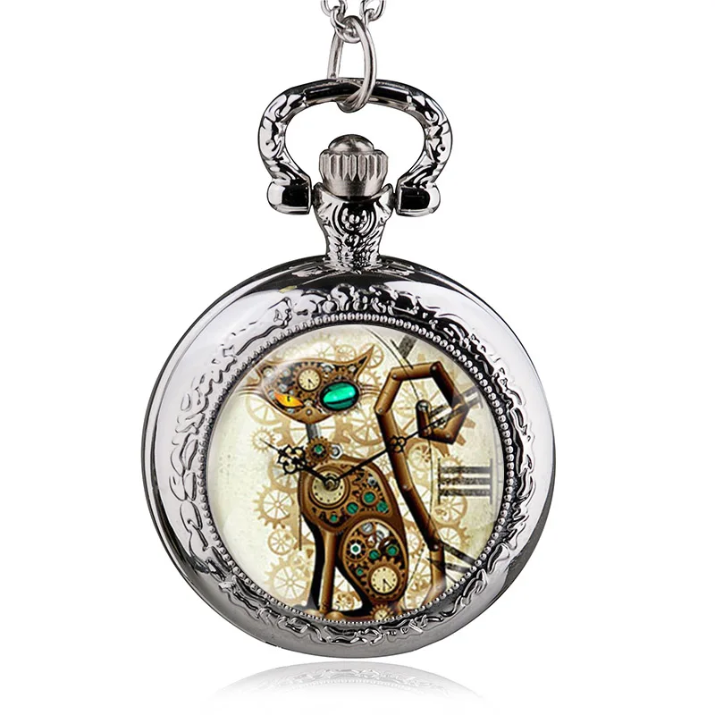 

Bronze Vintage Steampunk Cat Locket Necklace Pocket Watch Pendant Gift