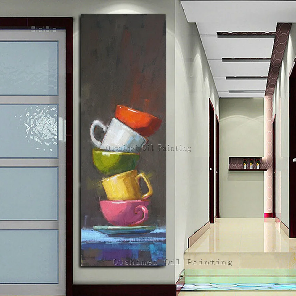 

Long Size Wall Decoration Painting Experienced Painter Handmade High Quality Modern Cups Oil Painting On Canvas For Home Decor
