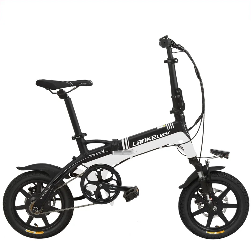 14 дюймов складной велосипед, интегрированный обод из магниевого сплава, передний и задний дисковый тормоз, подвеска вилка Электрический велосипед - Цвет: black white