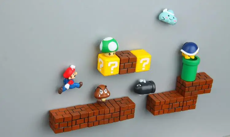 10 шт. магнитные украшения mario, настенные фигурки Marios, пули, кирпичи, персонаж, комбинированный Магнит "сделай сам", холодильник 3d, Супер Марио, холодильник