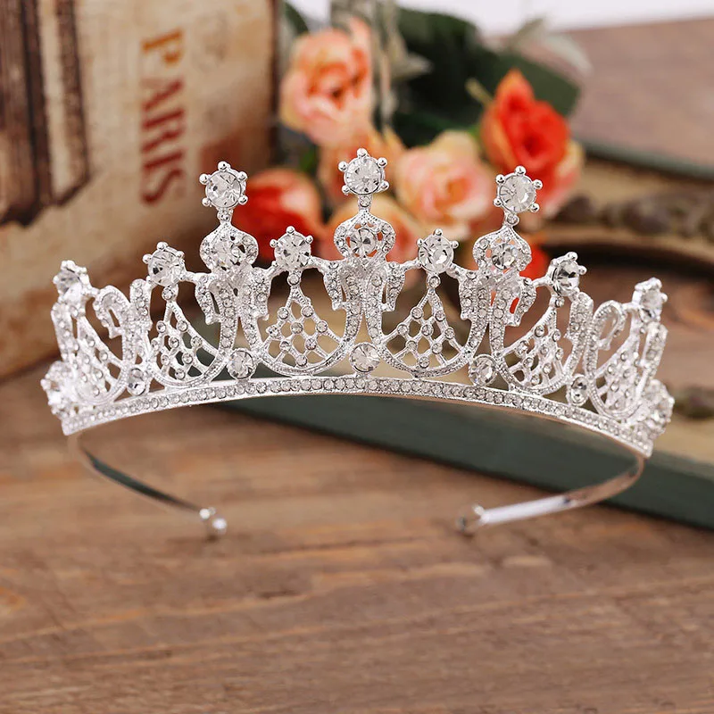 Diversificada de Prata Cristal Coroa de Perolas de Moda Rainha Da Coroa Do Casamento Da tiara Da Noiva Do Cabelo Do Casamento - Окраска металла: Fig