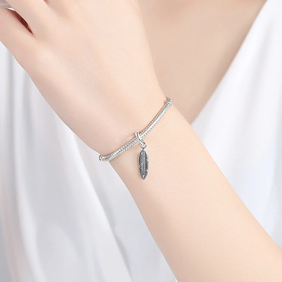 ELESHE Fit Original Charm Bracelets & Bangles 925 Sterling Silver Bead Charm Feather Pendant Women DIY Authentic Jewelry
