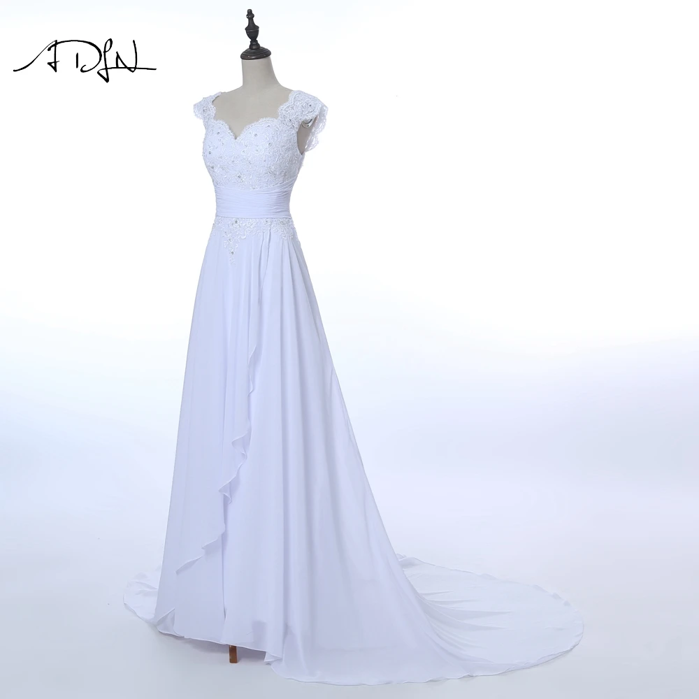 ADLN элегантное шифоновое свадебное платье с аппликацией белого/цвета слоновой кости на шнуровке сзади Vestidos de Novia корт Свадебное платье с длинным подолом