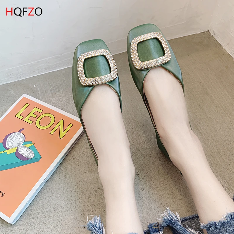 

HQFZO 2019 new buckle rhinestone ladies loafers flat single shoes comfortable slip on spring summer women shoes