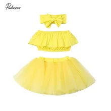Брендовая летняя одежда для маленьких девочек Футболка принцессы из 3 предметов+ кружевная фатиновая юбка-пачка Набор резинок для волос Вечерние