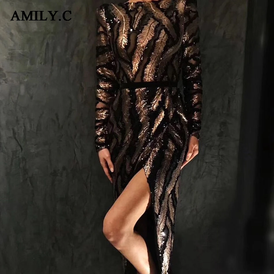 Amily. c осень и зима сексуальный О-вырез с длинными рукавами блесток платье Vestidos Ms. bodycon полосатый соблазнительное длинное с открытой спинкой платье