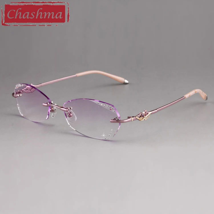 Чашма, дизайнерские очки, алмаз, для девушек, без оправы, сплав, очки, оправа, прозрачный камень, линзы, женские очки по рецепту - Цвет оправы: Фиолетовый