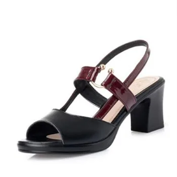 

2019 Spell Colors Open Shoes Summer Genuine Leather Sandals Women Fashion Sandals Comfort Elegant Women Shoes High Heel Sandals