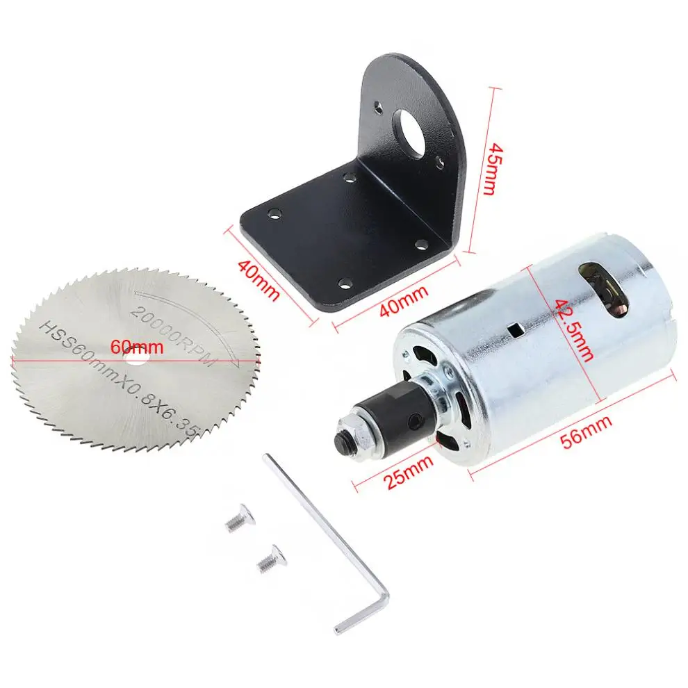 24V 555 Motor Table Saw Kit with Ball Bearing Mounting Bracket and 60mm Saw Blade for Cutting / Engraving