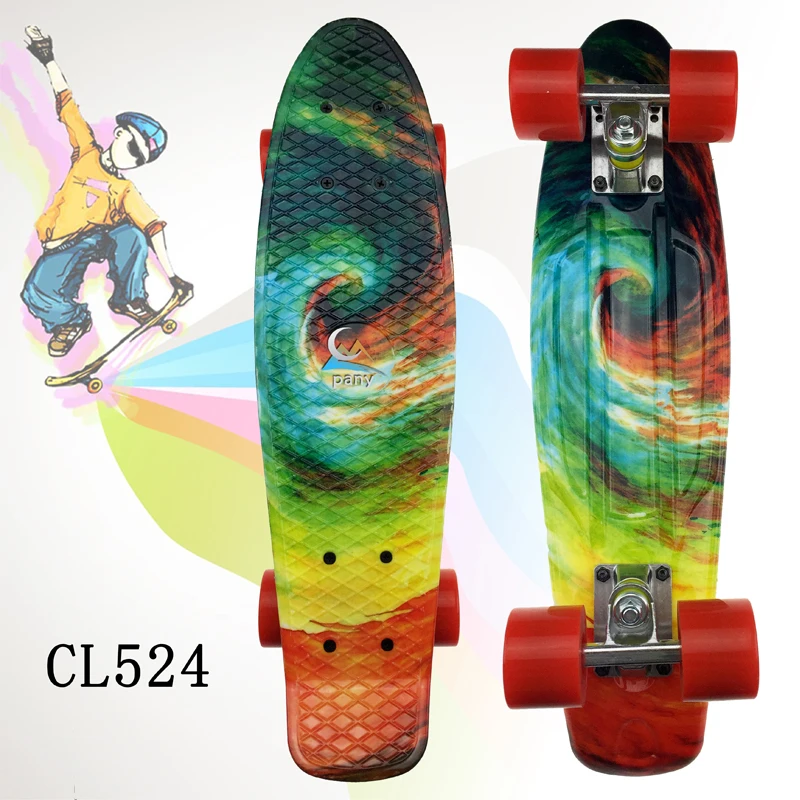 Goedkoop 1 ST Freestyle Cool 22 Inches vierwielaandrijving Straat Lange Skate Board Mini Cruiser Skateboard Deck Longboard Wielen Waveboard kleurrijke