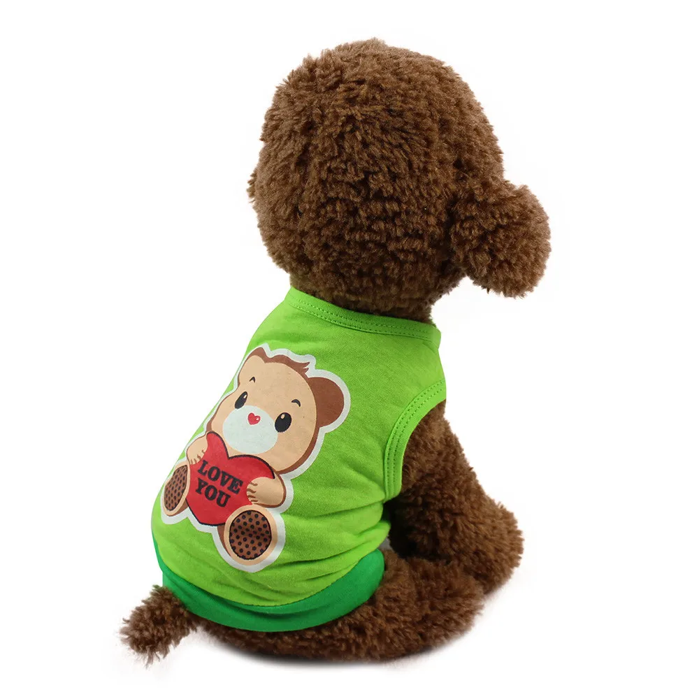 Жилетка для домашних животных; костюмы; Милая футболка с принтом медведя из мультфильма; летняя одежда; костюм маленького щенка; жилет на бретелях; футболка; теплая зимняя одежда