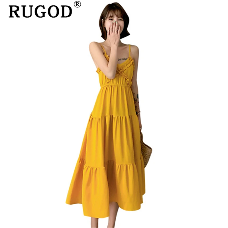 Женское пляжное платье RUGOD длинное шифоновое на тонких бретельках с большим