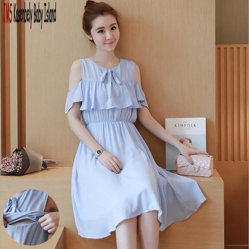 

JMS Kasenbely Summer Pregnancy Dress Strapless Short Maternity Clothes Nursing Dress Crewneck Breastfeeding Vestido for Mother