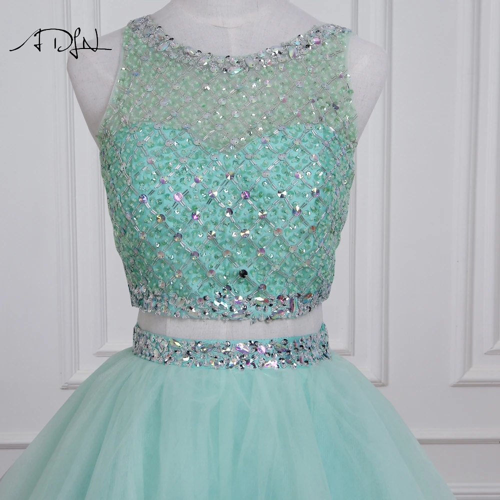 Quinceanera Dresses Mint Green Real Photo Gorgeous Beaded Sequin Crystal Two Piece Prom Sweet 16 Debutante ADLN