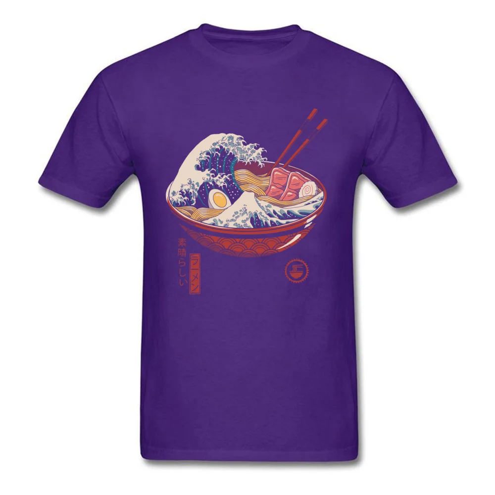 Casual T Shirts Graphic Crewneck Great Ramen Wave Pure Cotton Men Tops & Tees Casual Short Sleeve Clothing Shirt Great Ramen Wave purple