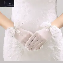 Britnry высокое качество запястье палец цвета слоновой кости свадебные Прихватки для мангала Украшенные бантиком короткие Свадебные перчатки