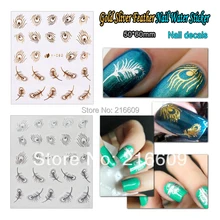 Гели для ногтей 20 компл./лот рисунки на ногтях Обёрточная бумага водяные переводные наклейки золотого и серебряного цвета перо павлиний хвост дизайн ногтей декоративные наклейки Y082