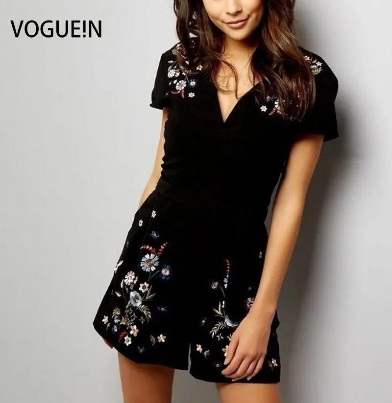 

VOGUE!N New Womens Ladies Floral Embroidered Black Shorts Jumpsuit Playsuit Rompers Size SML Wholesale