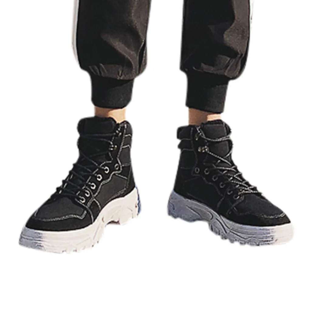 Мужская осенне-зимняя повседневная обувь мужские мотоциклетные ботинки на толстой подошве с высоким берцем и шнуровкой мужские ботинки с