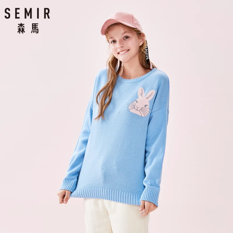 Женский жаккардовый вязаный свитер SEMIR Bunny пуловер с резинкой на манжетах круглым