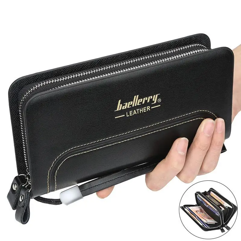 

Men's wallet business youth double zipper clutch bag multi-function large capacity wild card package