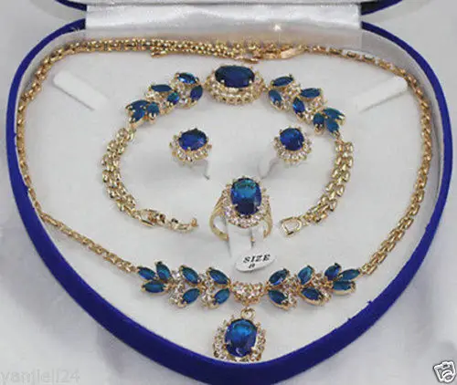 

FREE SHIPPING>>@> Jewelry 001137 Beautiful blue jade bracelet earring ring necklace pendant Natural jewelry