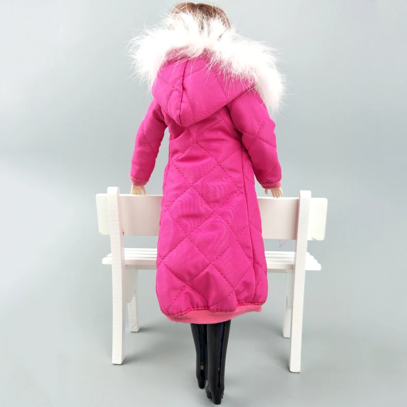 Розовая Зимняя одежда длинное пальто, платье для куклы Барби, парка для 1/6 года, куртка для куклы BJD, аксессуары для кукол 1:6, детская игрушка