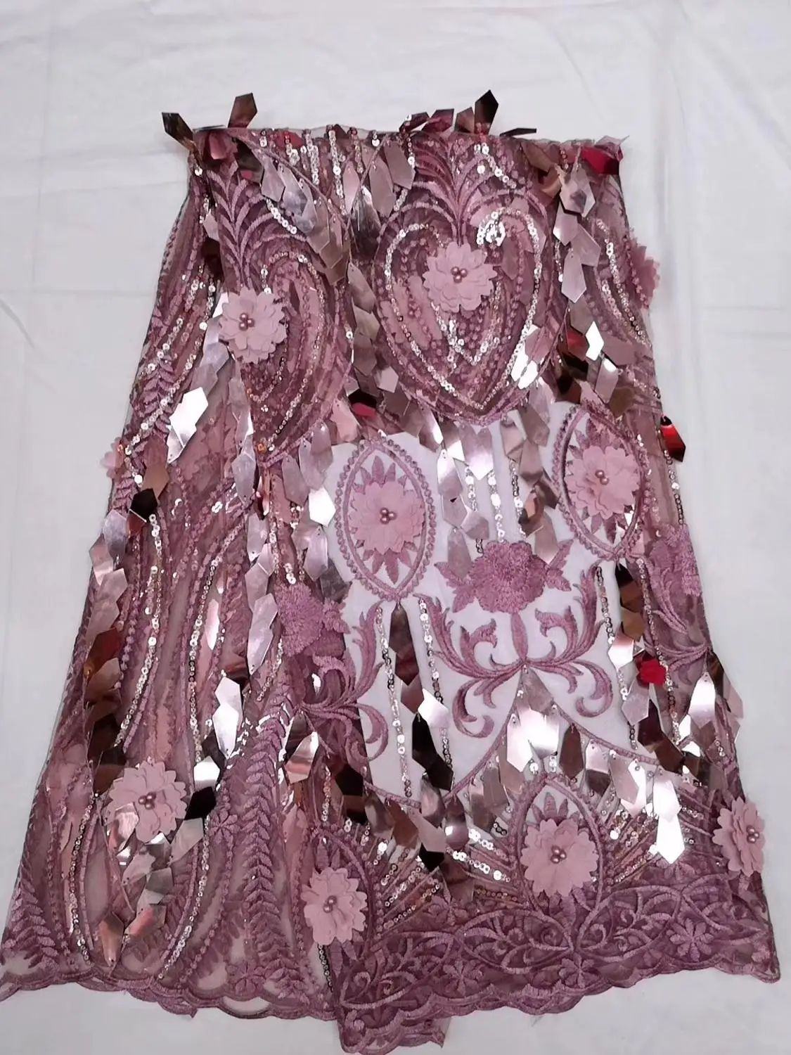 

Rose Gold Pink French Sequins Net Lace Noble Gold Sequins Fabrics For Party High Quality African Tulle Lace Fabric With Beads