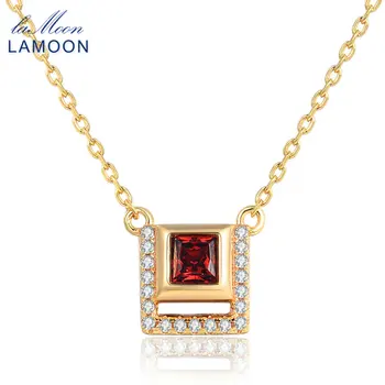 

LAMOON 925 Sterling Silver Square Pendant Necklace For Women 0.25ct 100% Natural Red Garnet Gemstone Fine Jewelry Bijoux NI020