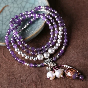 

Natural amethyst bracelet glass silver multi-layer multi-turn bracelet to send girlfriend Tanabata Valentine's Day gift