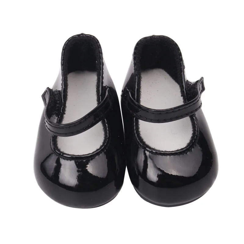 18 дюймовые куклы для девочек, обувь с круглым носком из искусственной кожи, обувь для принцессы, американская обувь для новорожденных, детские игрушки, 43 см, детские куклы, S1-S9 - Цвет: Черный