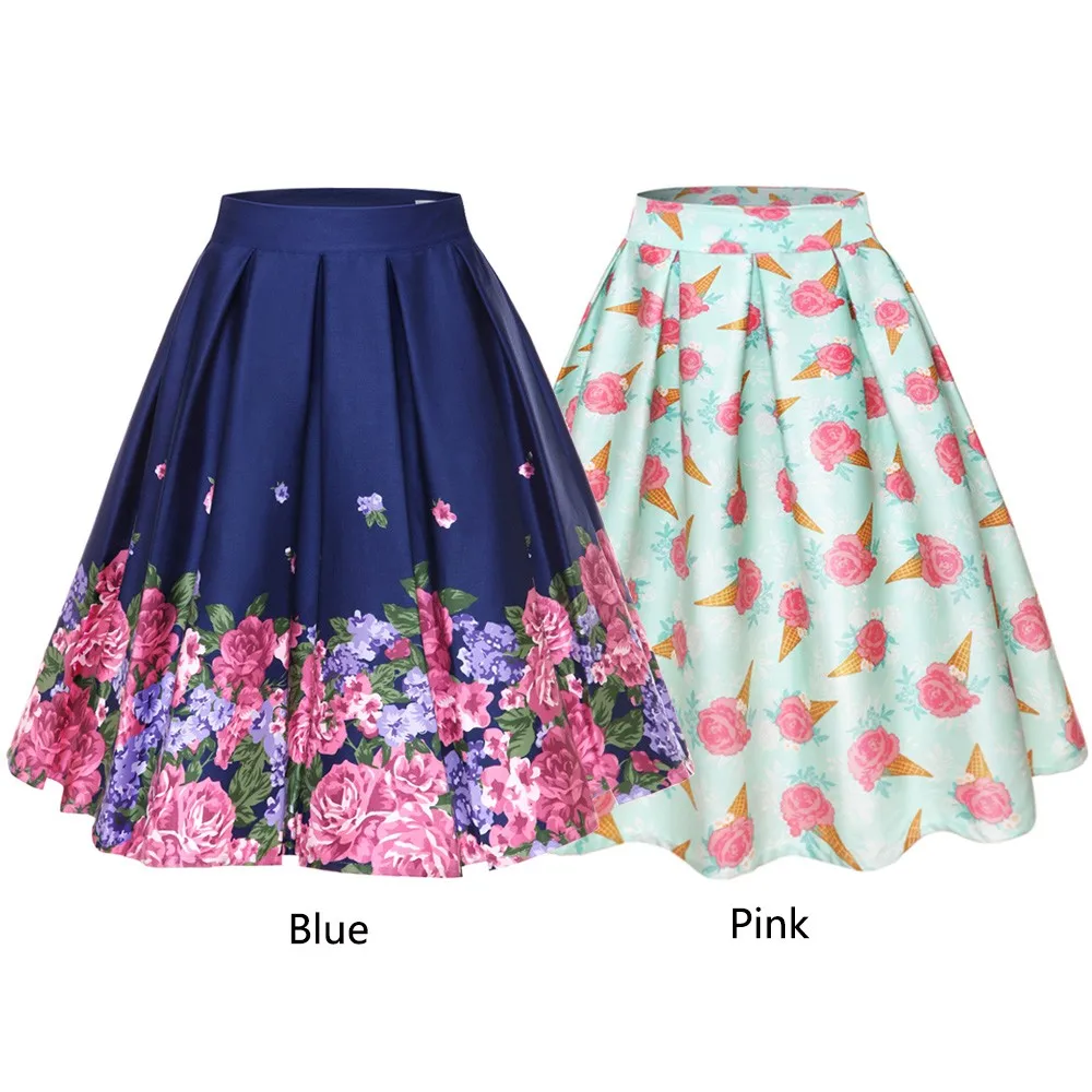Ретро весна лето женские винтажные юбки плюс размер цветочный принт женские юбки с высокой талией юбки-пачки женские вечерние юбки