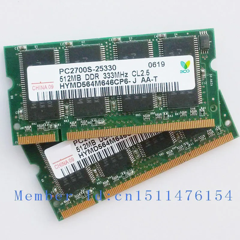Meilleur Entièrement Test! 1 GB 2x512 MB 512 mb PC2700 DDR333 333 MHZ DDR1 200pin Sodimm 333 Mhz Ordinateur Portable Mémoire RAM ordinateur Livraison gratuite