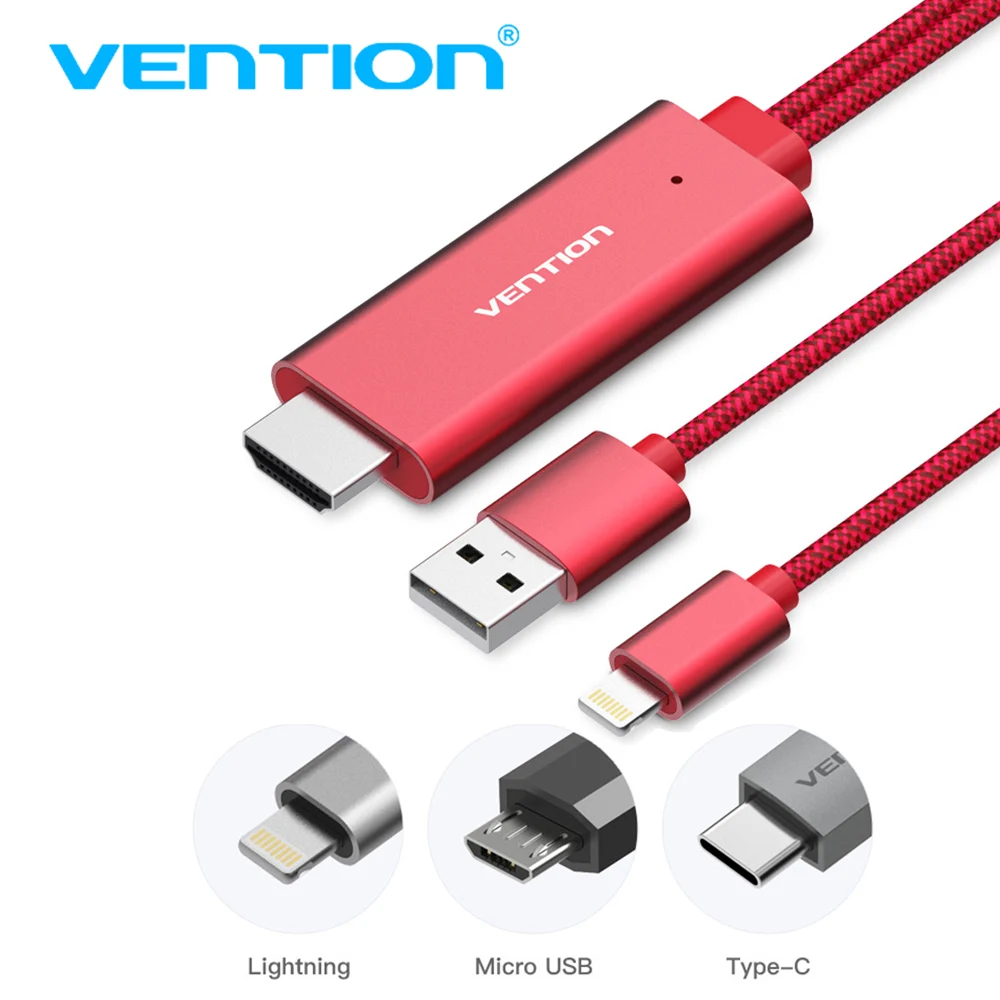 

Vention HDMI Cable 2M USB to HDMI Converter Cable for iPhone 8 Pin to HDMI Digital AV Cable for iPhone 7 6S Android Support HDTV