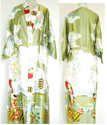 Высококачественная зеленая Женская полиэфирная ночная рубашка, домашний халат с цветами юката, Очаровательная Домашняя одежда, Размеры S M L XL XXL XXXL
