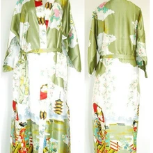 Высококачественная зеленая Женская полиэфирная ночная рубашка, домашний халат с цветами юката, Очаровательная Домашняя одежда, Размеры S M L XL XXL XXXL