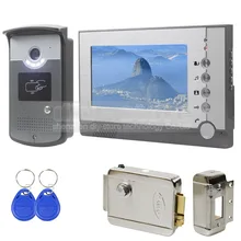 DIYSECUR Cerradura Eléctrica 7 pulgadas de Color de Vídeo Teléfono de La Puerta de Intercomunicación Visual Lector de RFID Tarjeta de Clave LED Cámara de Visión Nocturna timbre 1 V 1