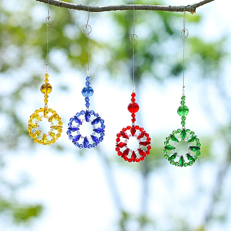 

H&D Set of 4 Handmade Crystal Round Prisms Window Suncatcher Ornament Rainbow Collection Christmas Tree Hanging Drops Decoration