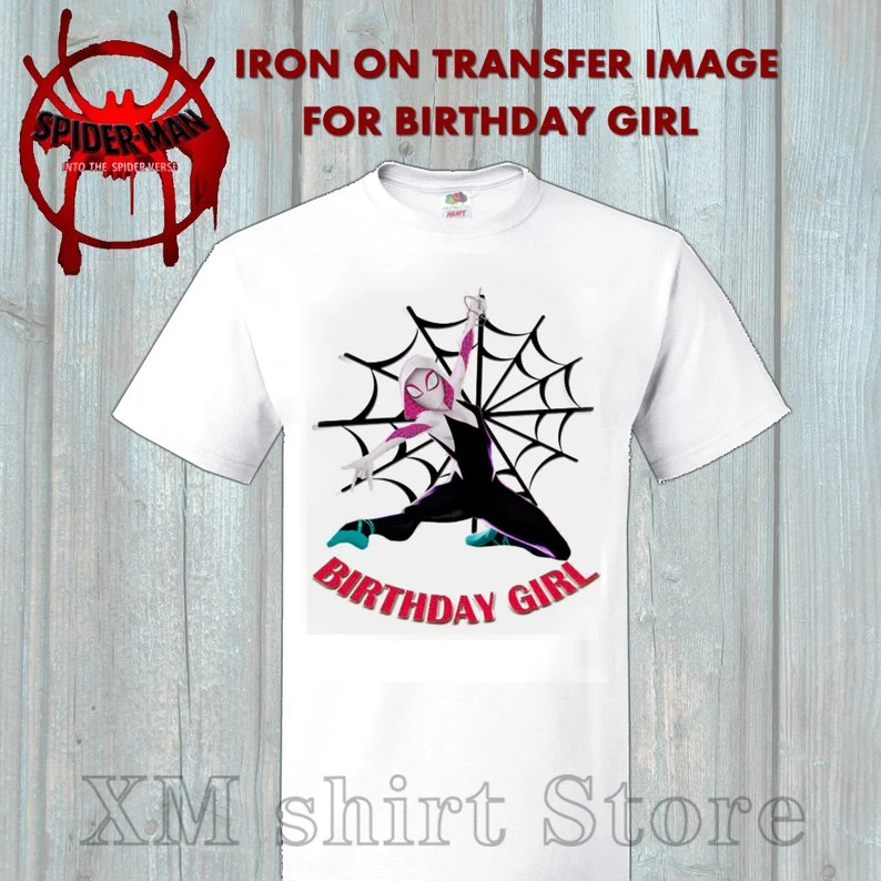 

Gwen Birthday Girl Iron on Transfer Image Spider-Man Into the Spider Verse Iron on T-shirt 100% cotton O-neck tshirts
